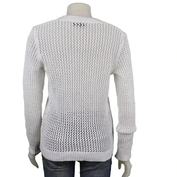 Tommy Hilfiger Open Knit Sweater White V-Neck Sheer  Cotton Size Large - Picture 4 of 8